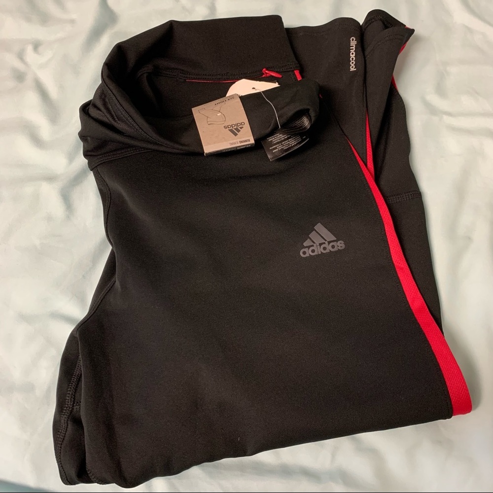 NWT Adidas 3/4 climate cool leggings Size L in black with red side stripe